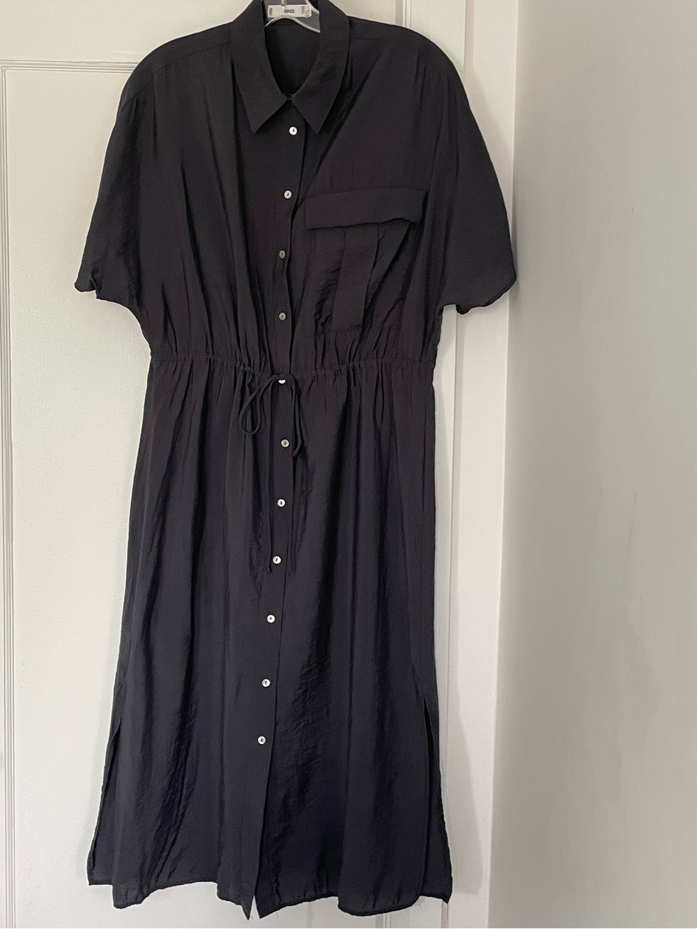 Mango Oversized Navy Midi Shirt Dress with Drawstring Waist